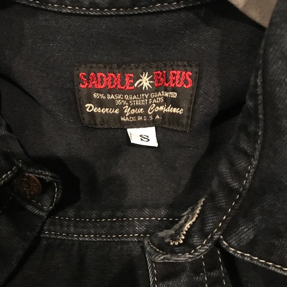 SADDLE BLEUS Vintage Western Vest Black Denim S - Picture 3 of 3